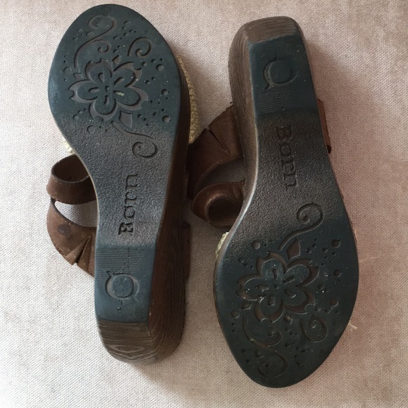 BORN Brown Leather Cork Wedge Sandals - Picture 5 of 6